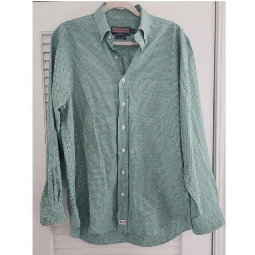 Vineyard Vines Men's Med Green Check Murray Shirt Long Sleeve Button Down Cotton